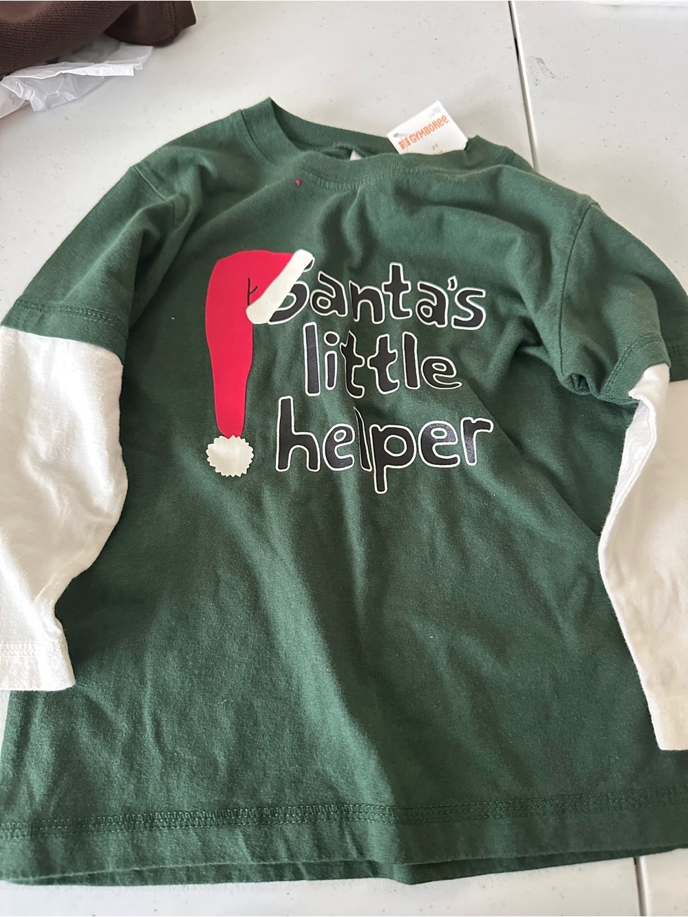 GymboreeSanta's Little Helper Long-Sleeve Tee - Green & White size 2T/ NWT 1383